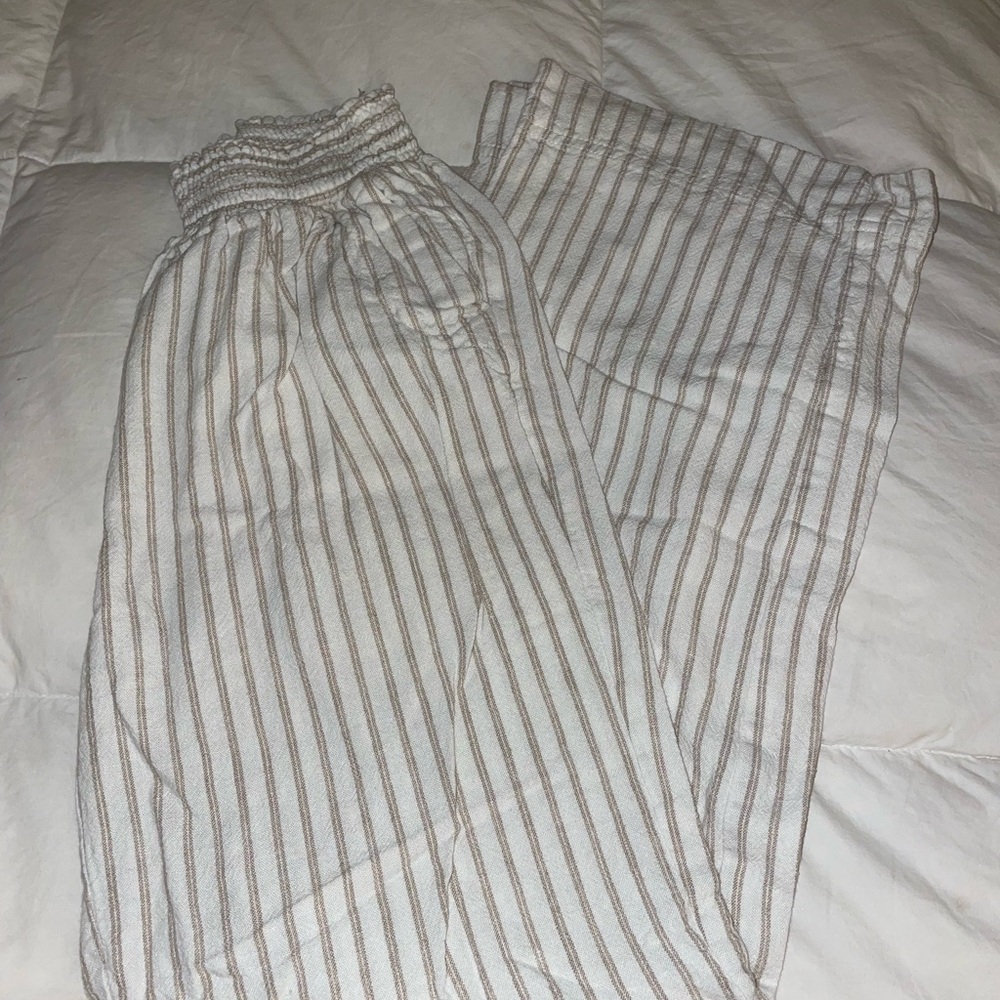 Striped White and Tan Women's Pants